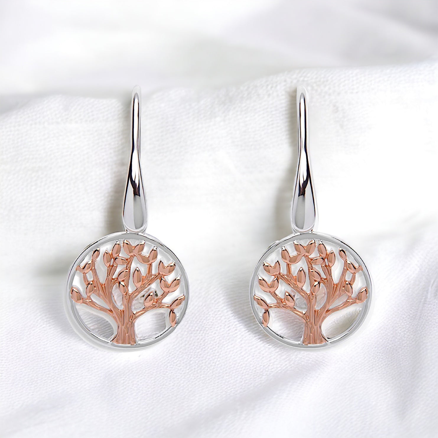 Unique & Co Sterling Silver and Rose Gold Tree Earrings