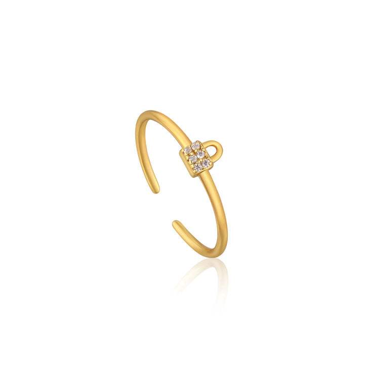 Ania Haie Gold Sparkle Adjustable Padlock Ring