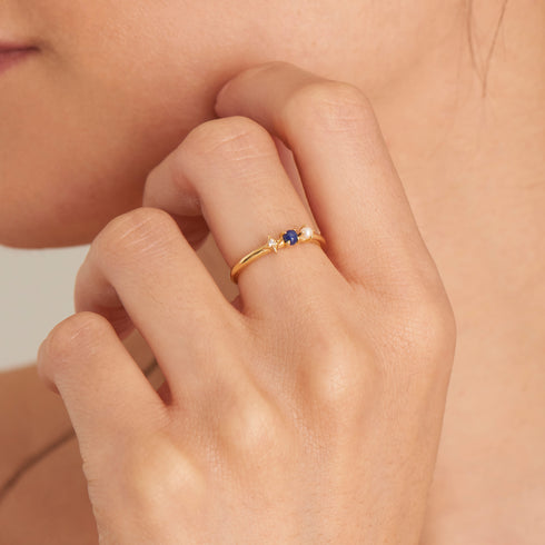 Sterling Silver Gold Lapis Star Adjustable Ring