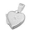 Sterling Silver Cubic Zirconia-in-starburst Plain Heart Locket Necklace