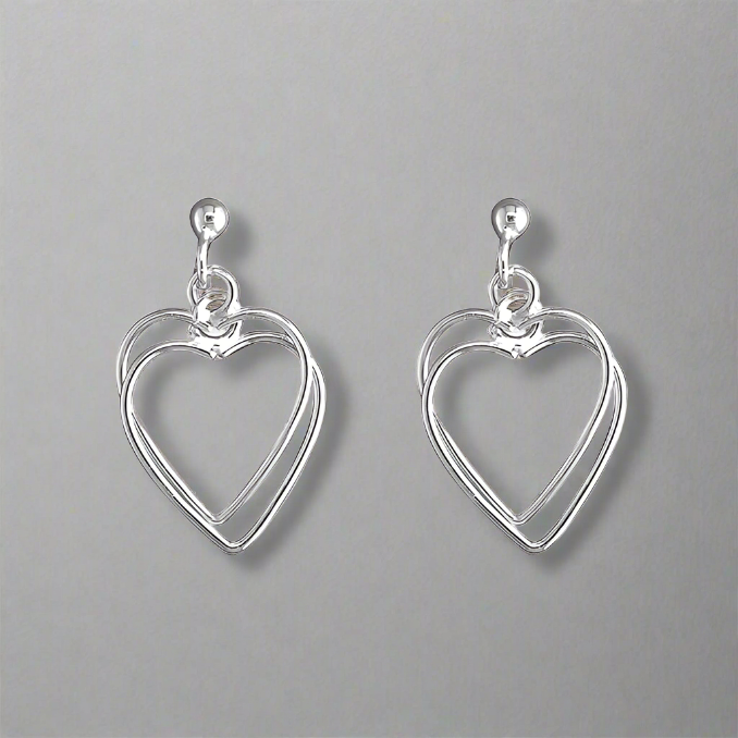 Sterling Silver Interlocked Outline Hearts Drop Earrings