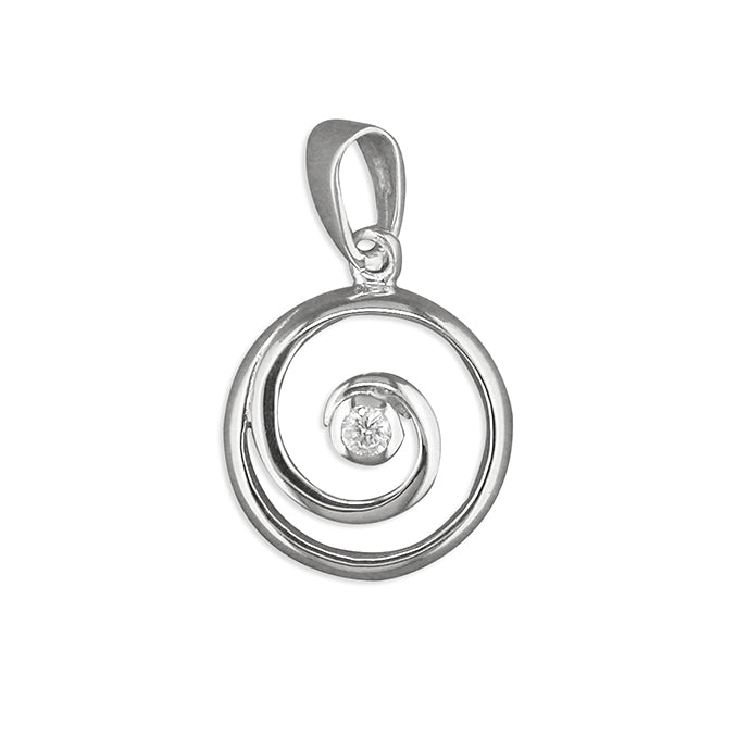 Sterling Silver CZ Round Spiral Necklace
