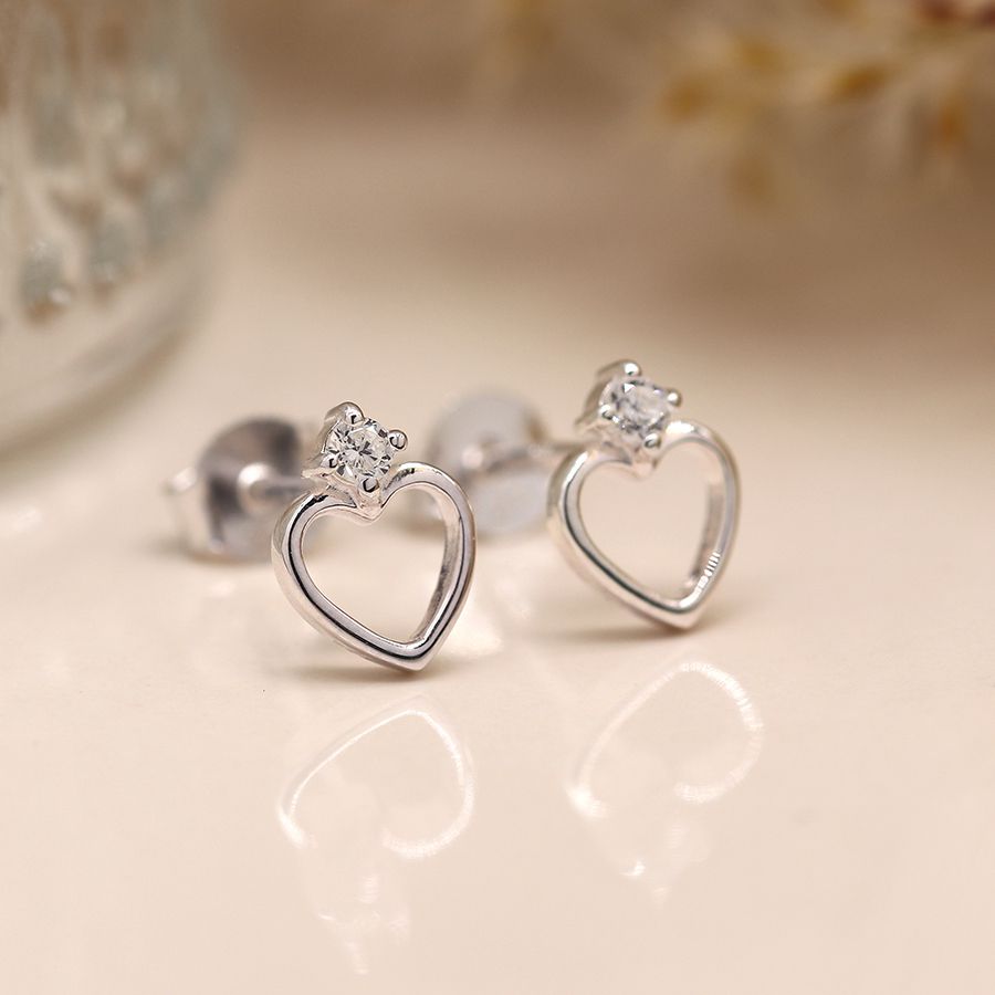 Pom Sterling silver heart and crystal stud earrings