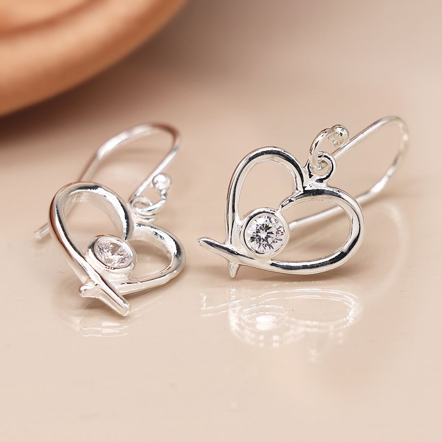 POM Sterling Silver Heart Earrings with Cubic Zirconia