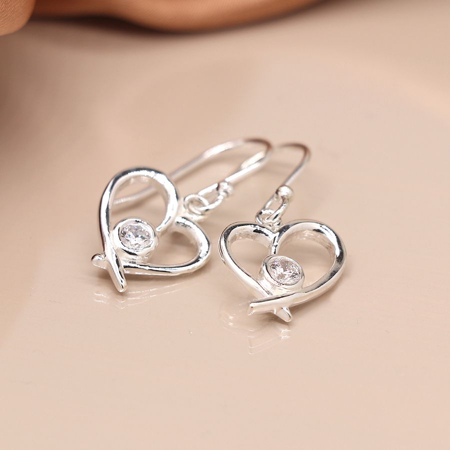 POM Sterling Silver Heart Earrings with Cubic Zirconia