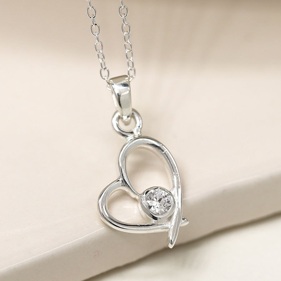 POM Sterling Silver Heart Necklace with Cubic Zirconia