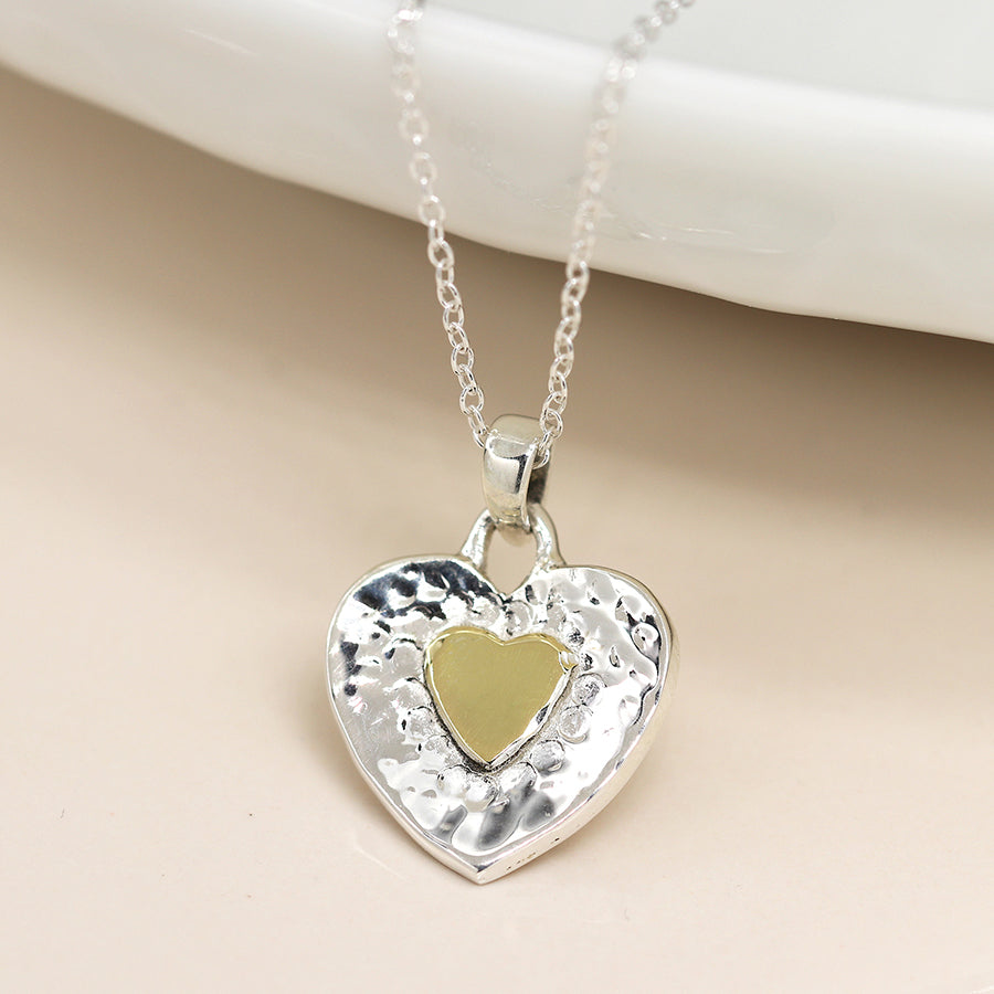 POM Sterling Silver Hammered Heart Necklace