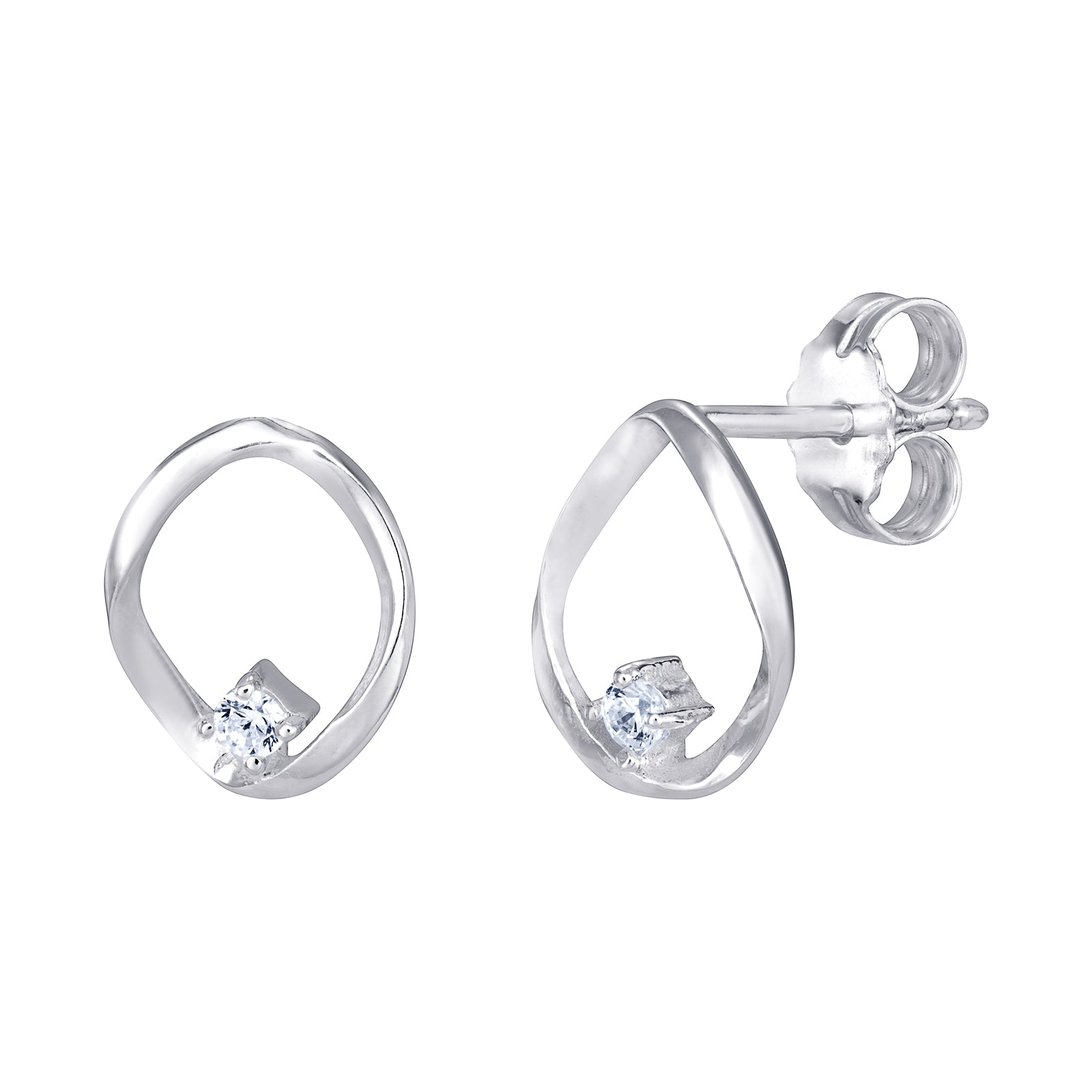 Sterling Silver Twisted Oval CZ Earrings
