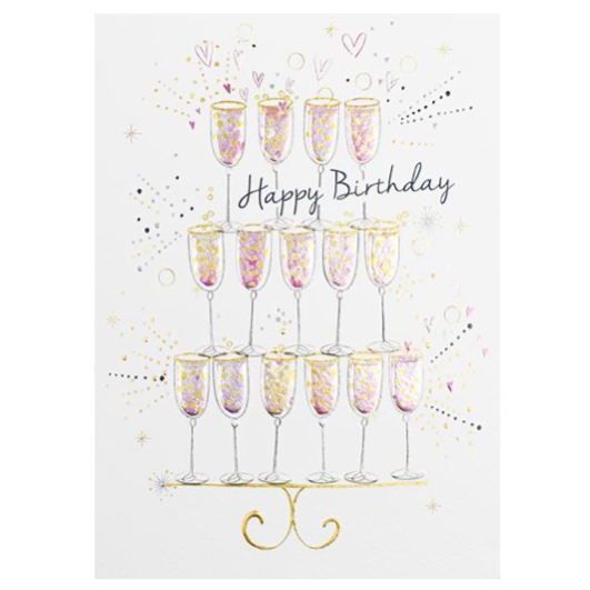 Amaretto Stacked Champagne Happy Birthday Card