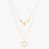 Miramira Double Layer Heart, Disc & Pearl Gold Plated Stainless Steel Necklace