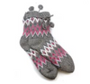 POM Grey & Pink Diamond Knit Cozy Socks