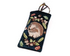 POM Dark Teal Velvet Glasses Case with Hedgehog and Autumn Leaves