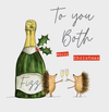 To You Both Merry Christmas - Bottle Of Fizz With Hedgehogs Holding Glasses Card