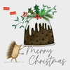 Merry Christmas With Love - Hedgehog Holding a Christmas Pudding Card
