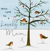 With Love To A Lovely Mum - Tree With Baubles & Robins Card