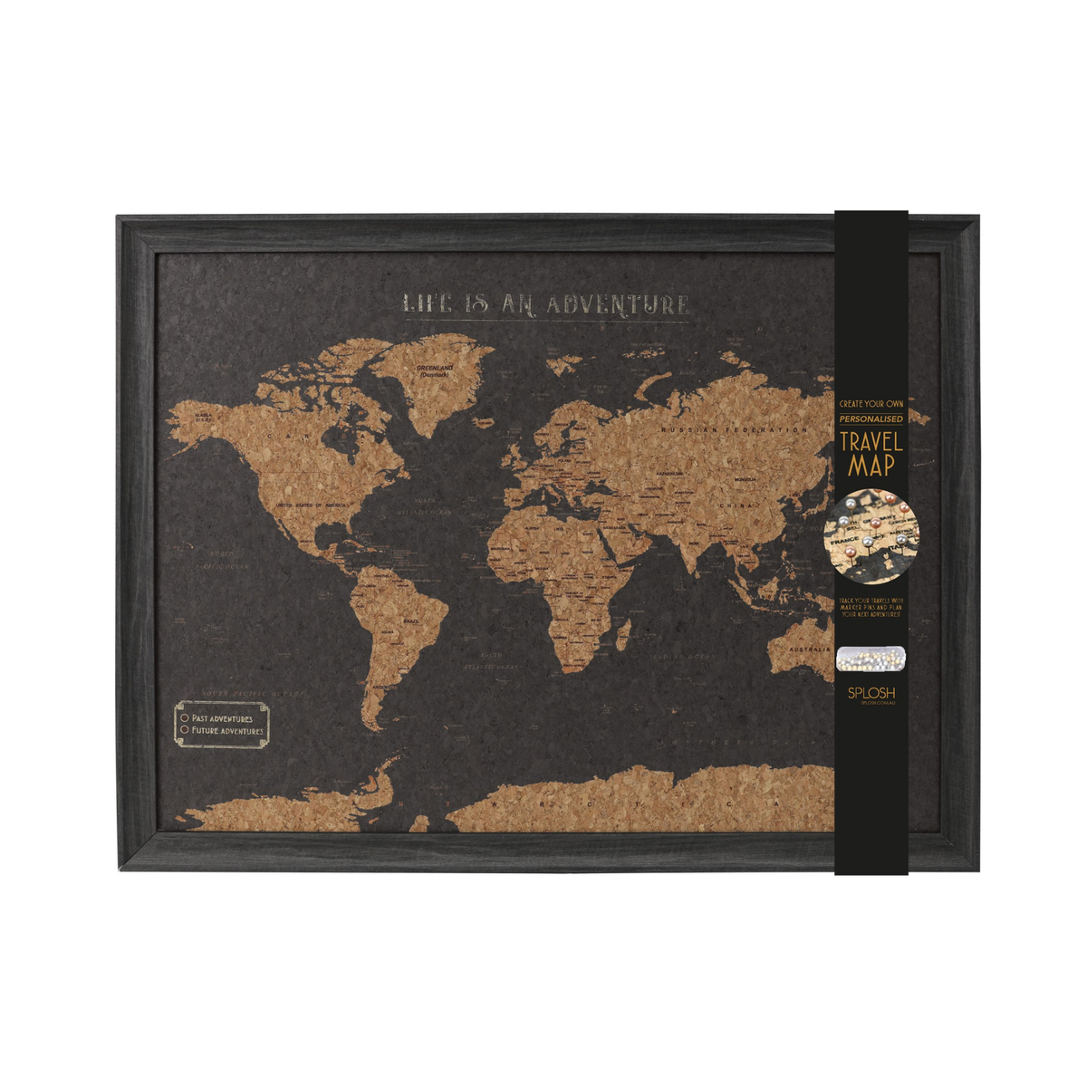 Splosh Small World Travel Map in black