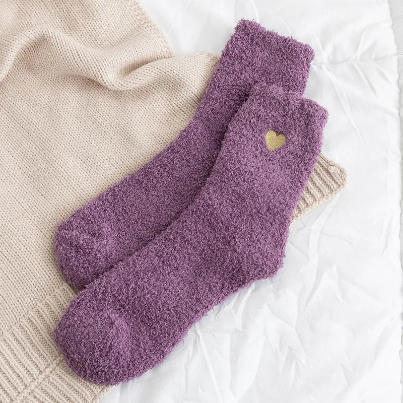 Embroidered Heart Socks - Purple