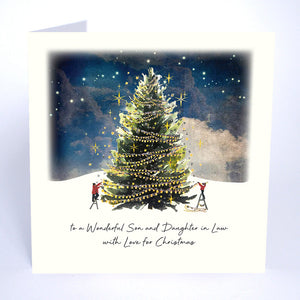 Five Dollar Shake To A Wonderful Son And Daughter In Law With Love for Christmas (Tree) Christmas Card