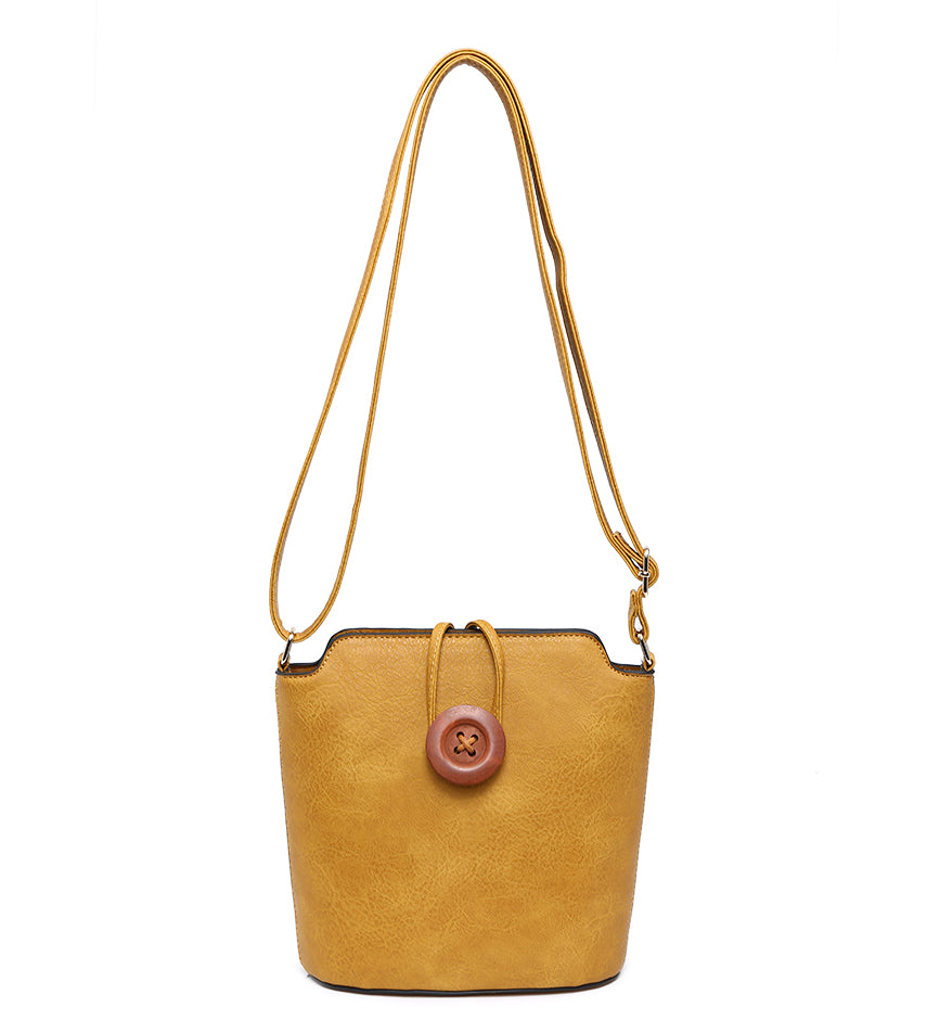 Button Design Bucket Handbag - Mustard