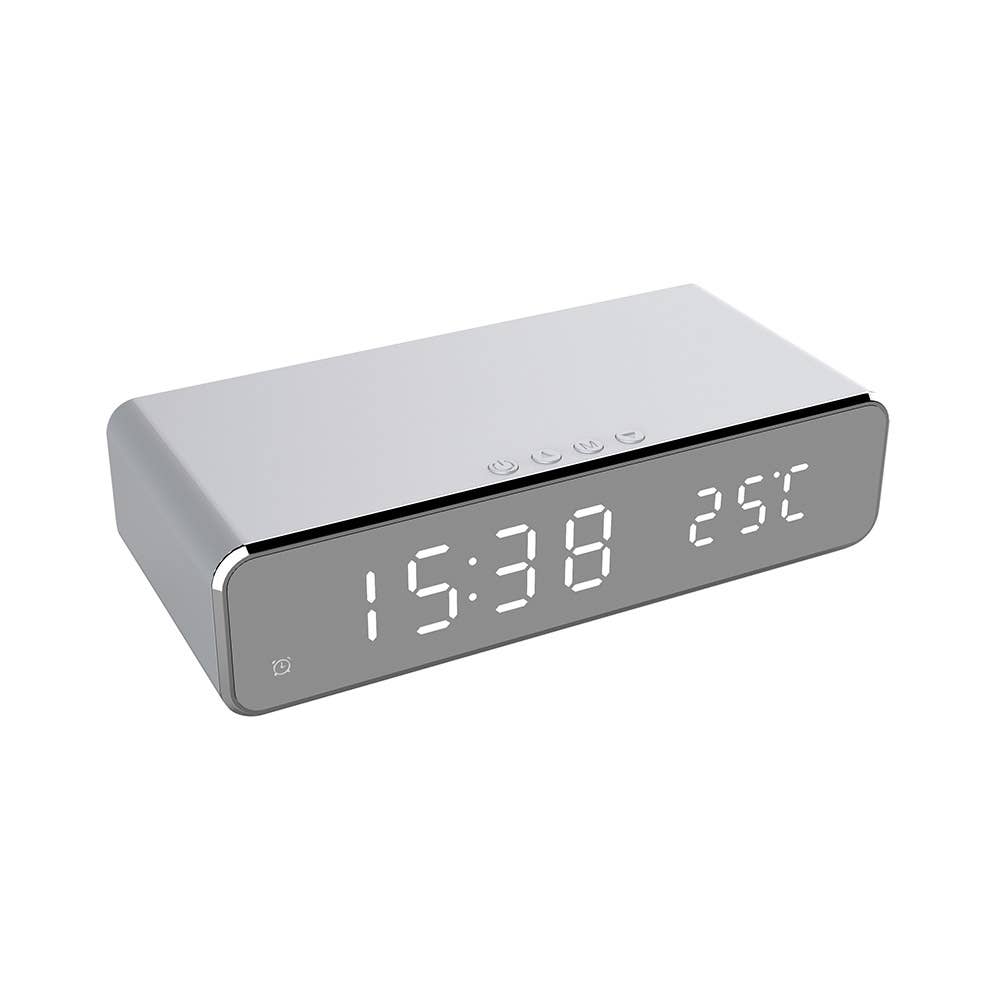 Wireless Charging Alarm Clock Silver
