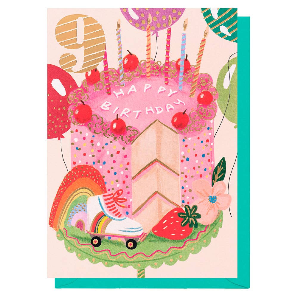 Louise Tiler - Age 9 Pink Cake Birthday Card