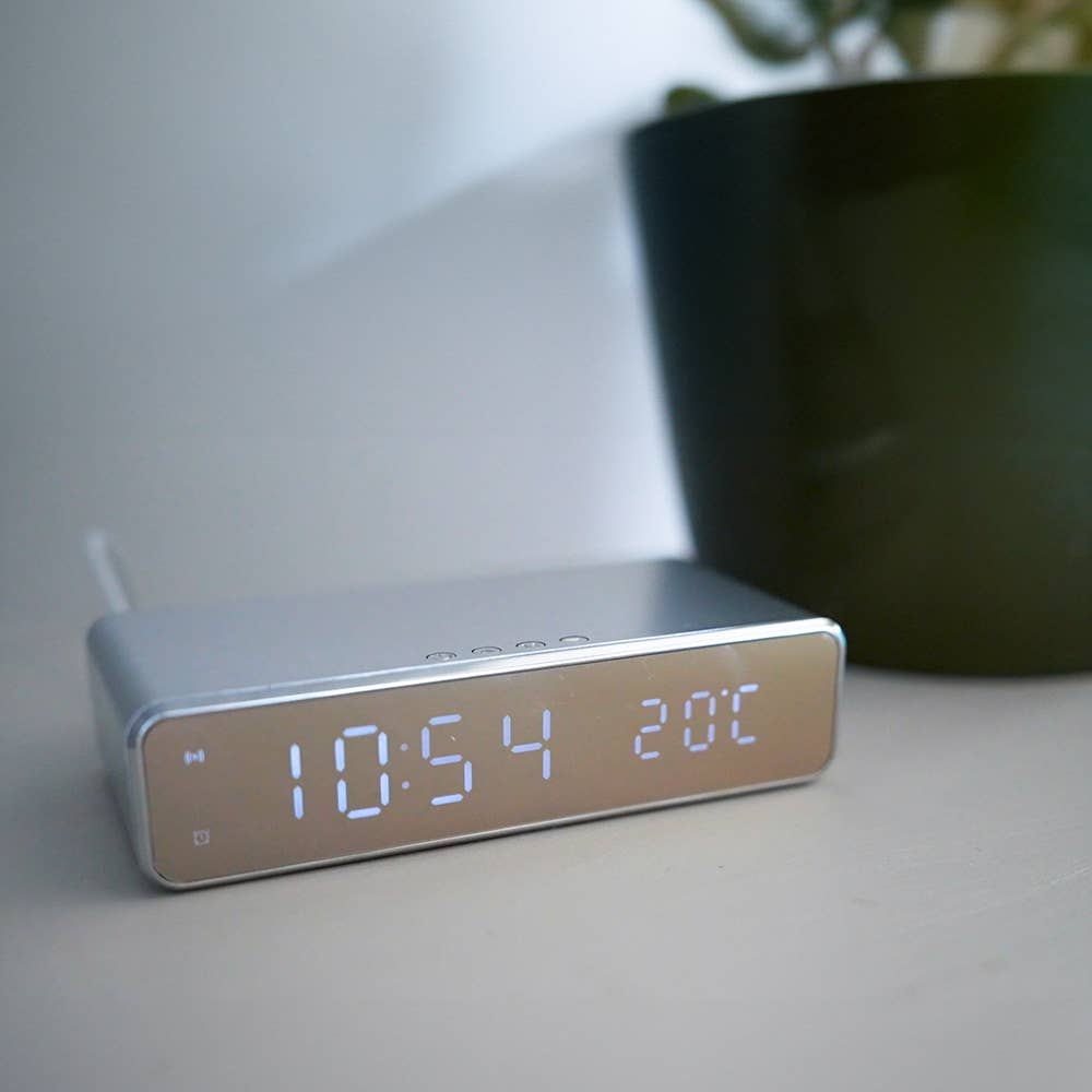 Wireless Charging Alarm Clock Silver