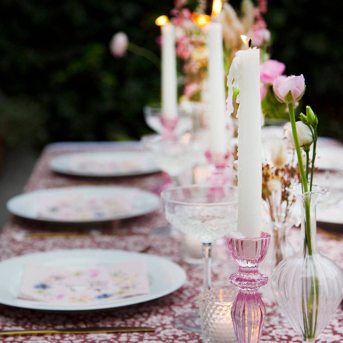 Talking Tables - Pink Glass Candlestick Holder | Summer | Home Décor |