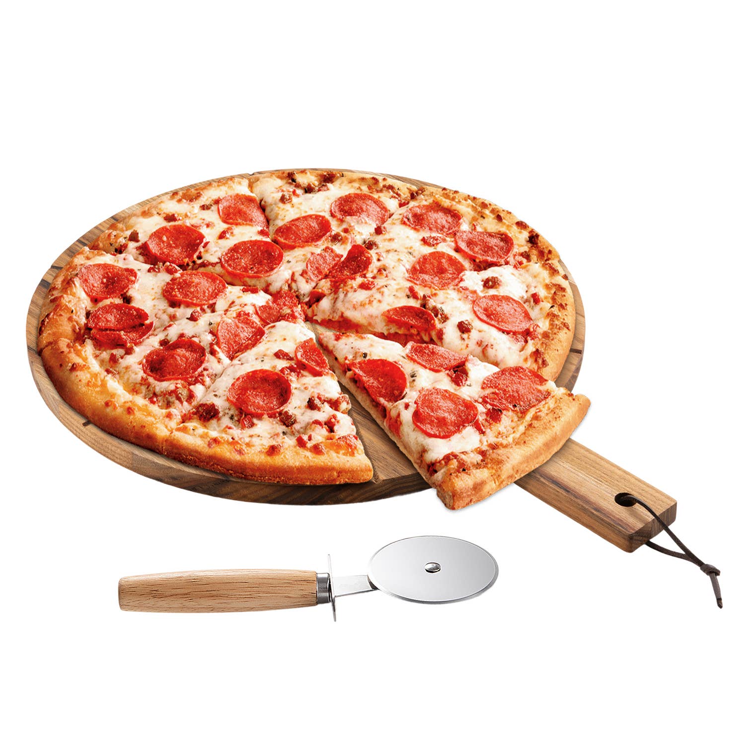 Daniel James - Acacia Wood Pizza Board & Cutter Set