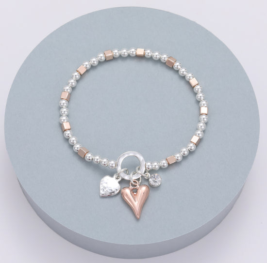 Rose Gold And Silver Heart Charm Bracelet