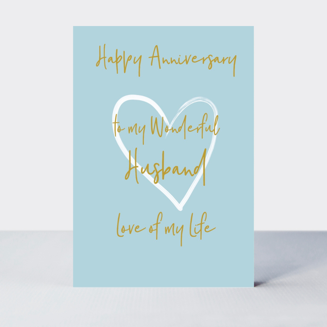 Petimo - Husband Anniversary Wonderful You Blue Gold Foil Card