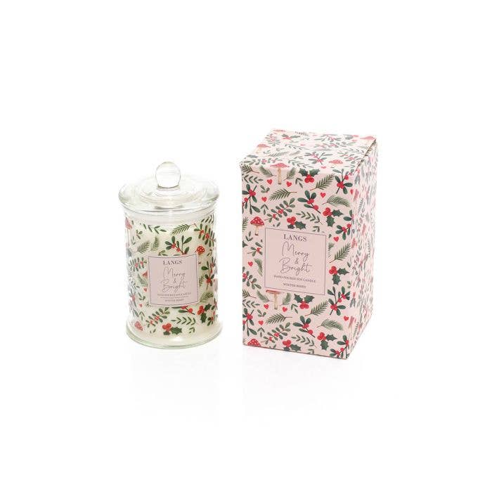 Langs - Hollies And Berries 280g Glass Jar Candle Winter Berry Candle Gift Boxed