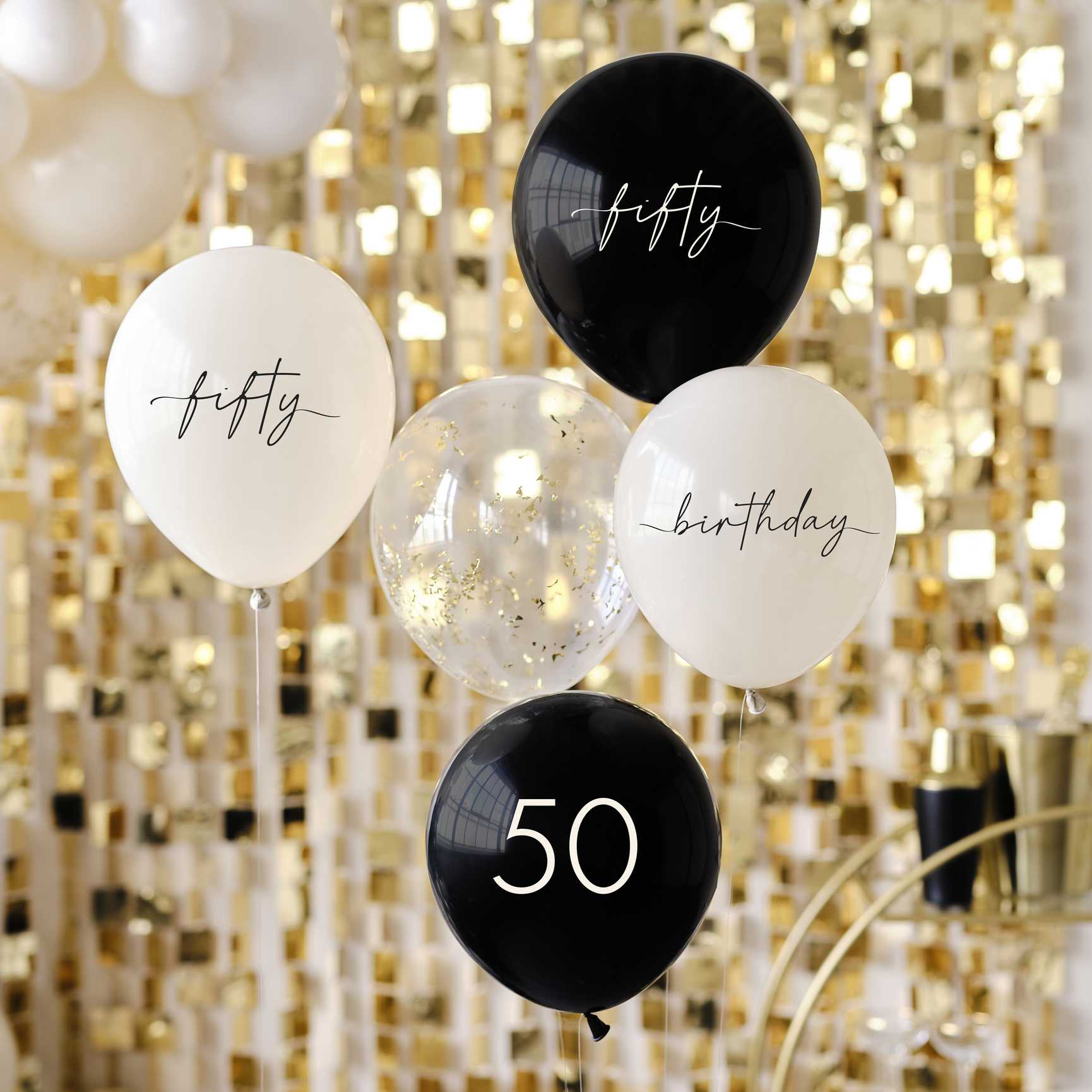Ginger Ray Black, Nude, Cream and Champagne Gold 50th Birthday Party Balloons
