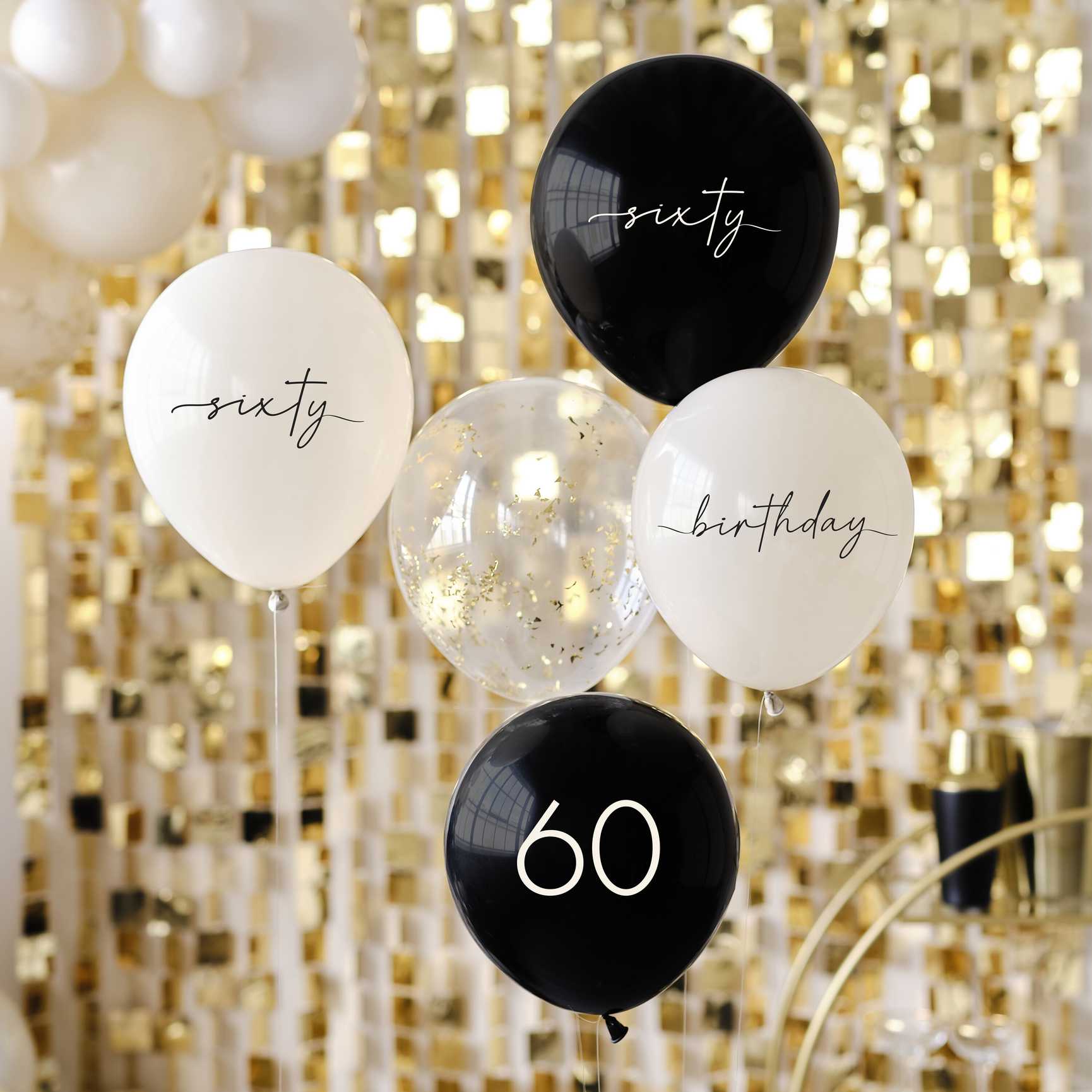 Ginger Ray Black, Nude, Cream and Champagne Gold 60th Birthday Party Balloons