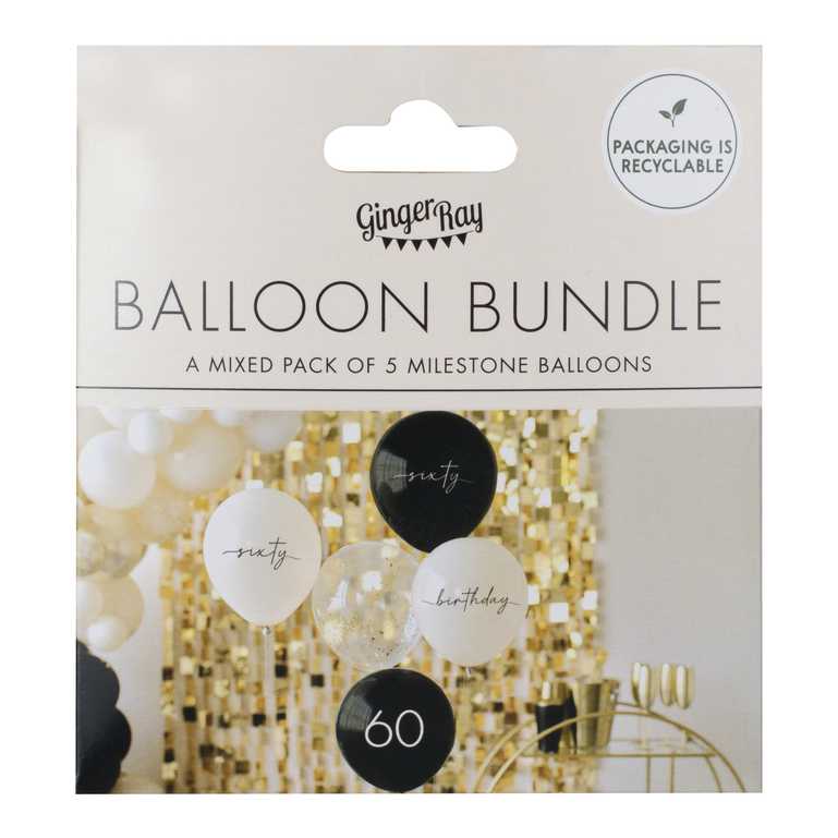 Ginger Ray Black, Nude, Cream and Champagne Gold 60th Birthday Party Balloons