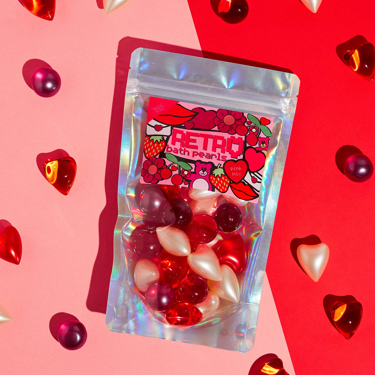 Bare Boutique - Retro 90s Pack of 30 Variety Bath Pearls. Pink Mix.