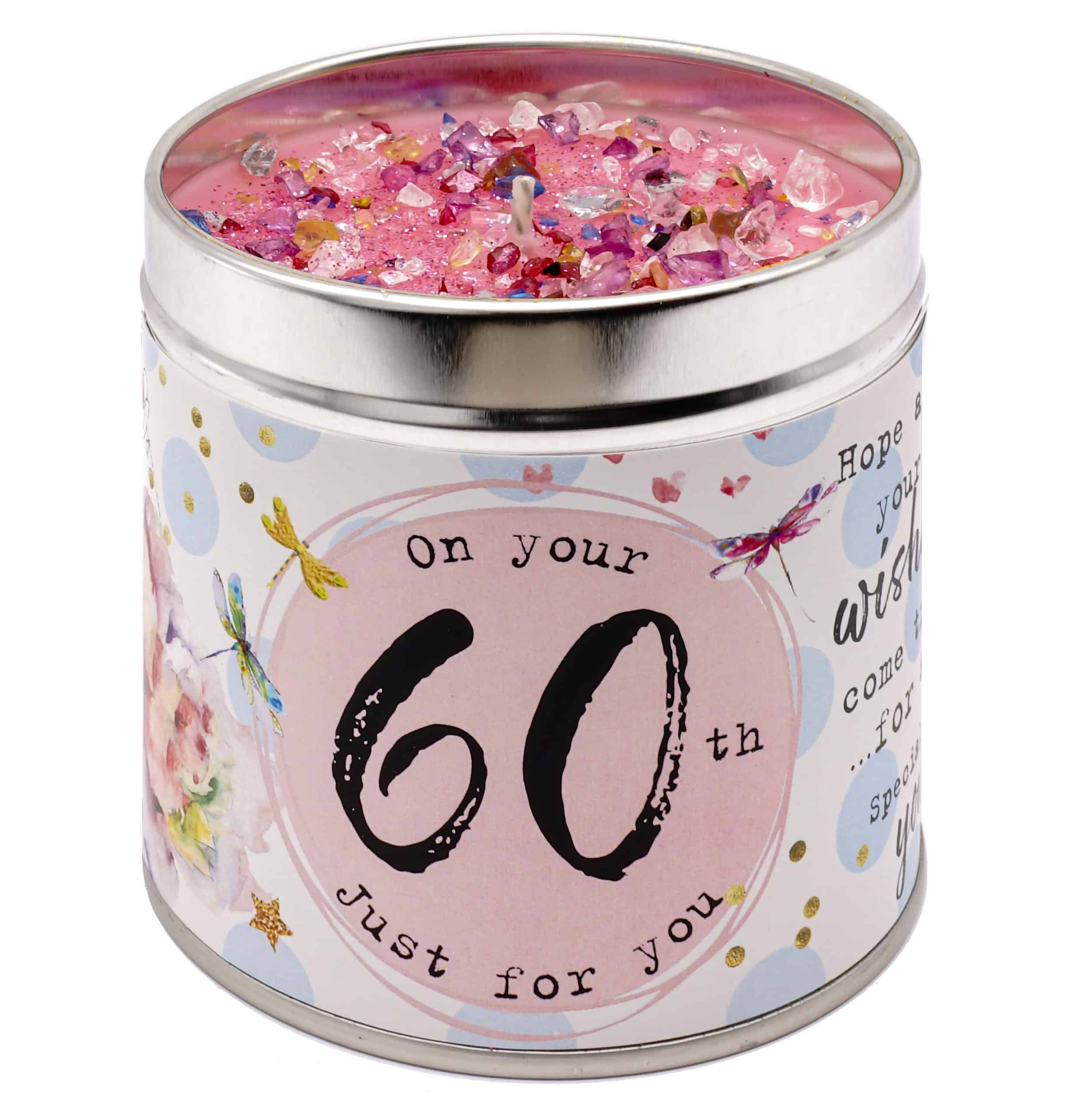 60th Birthday Scented Glitter Topped Candle Tin Best Kept Secrets