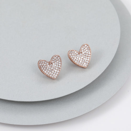 Rose Gold Sparkle Heart Stud Earrings