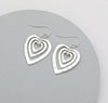 Silver Triple Heart Outline Hook Earrings
