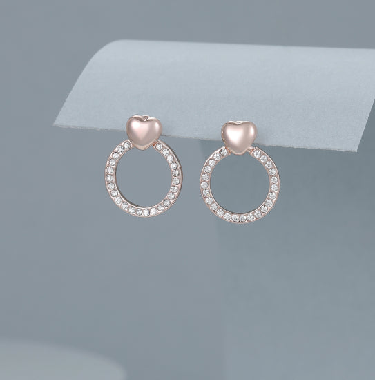 Rose Gold Heart & Circle Sparkle Earrings