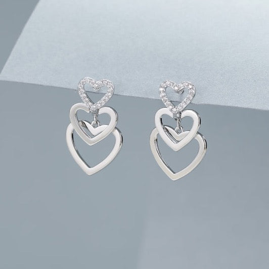 Triple Heart and Crystal Earrings