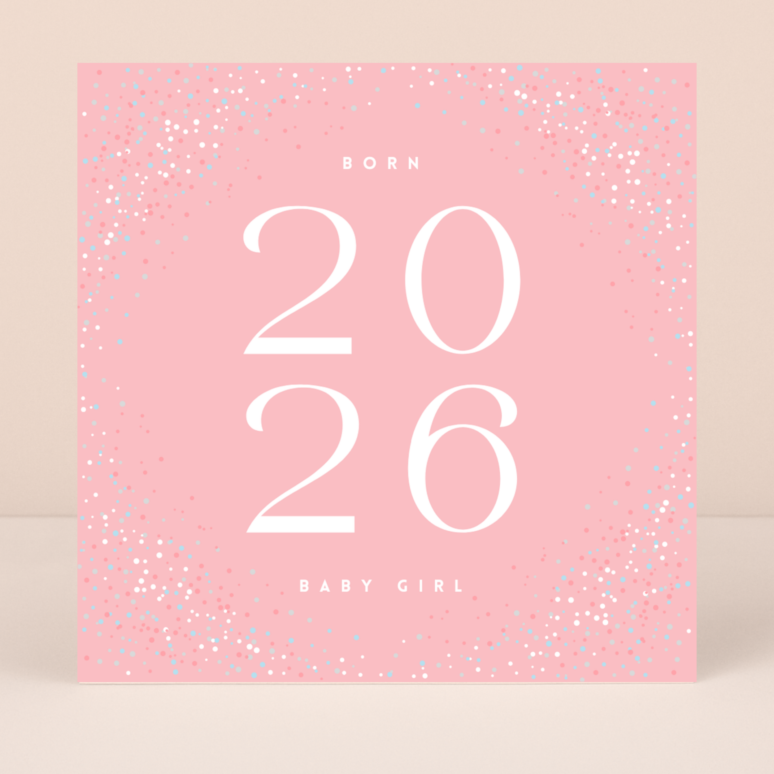 Petimo - Galaxy Pink Confetti Born 2026 New Baby Girl Card