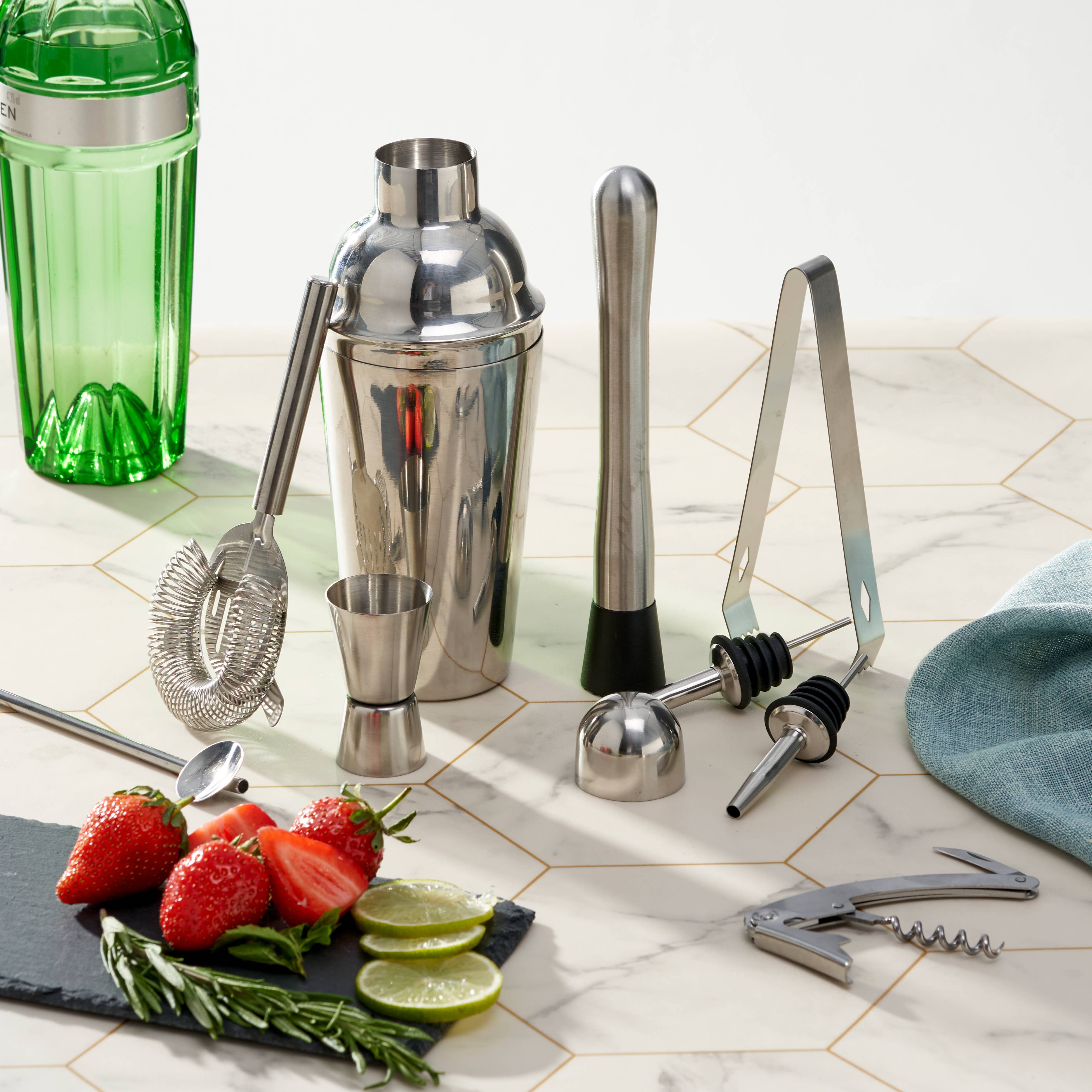 Oak & Steel - 10 Pieces Stainless Steel Cocktail Making Shaker Mixer