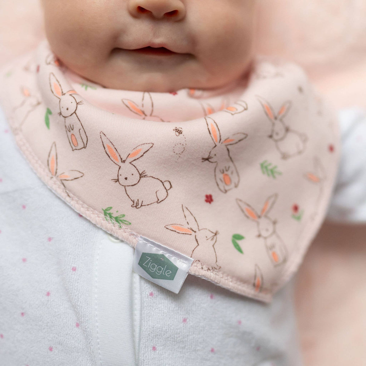 Ziggle Baby - Bunnies on Pink bib