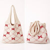 Ribbon Reverie crochet Tote: Red and cream / Medium