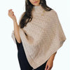 Chunky Cable Knit Button Poncho - Beige