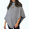 Chunky Cable Knit Button Poncho - Grey