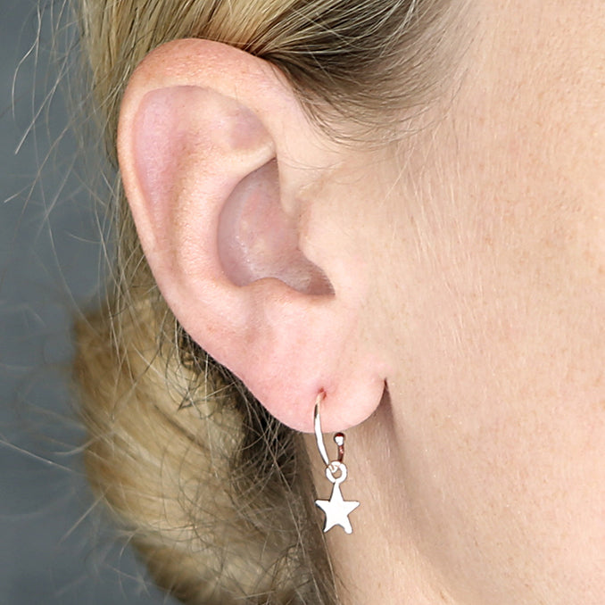 Sterling Silver Star Hoop Earrings