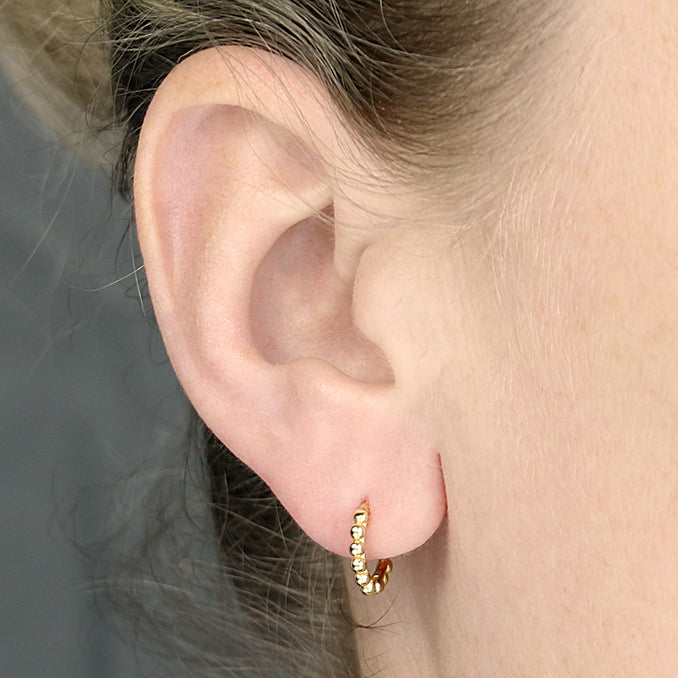Sterling Silver Gold Plated Beaded Hoop Earrings
