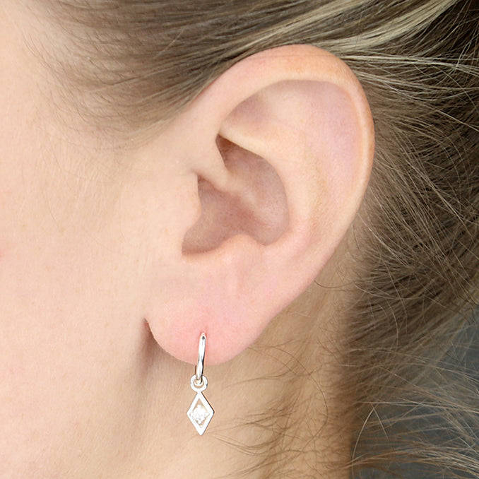 Sterling Silver CZ Diamond Charm Huggie Earrings