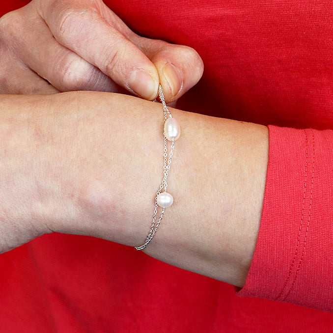 Sterling Silver Double Strand Pearl Bracelet